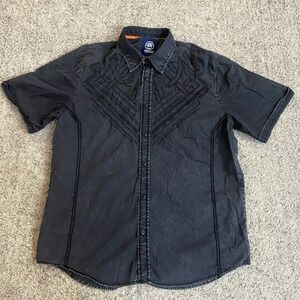 AMERICAN FIGHTER MENS EMBROIDERED Short SLEEVE BUTTON DOWN UP SHIRT XL